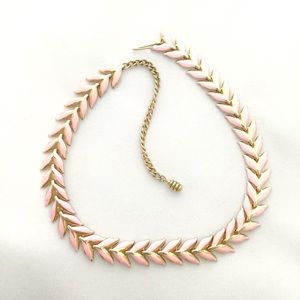 Vintage Pink Enamel Leaf Nape Necklace